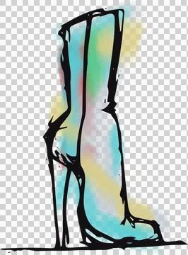Vertical image of drawing of a colourful high heeled woman's zip up calf length Stock Photos