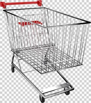 Vertical image of empty supermarket shopping trolley with red plastic handle Illustration