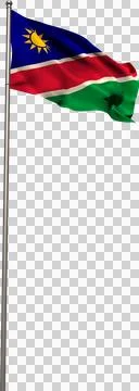 Vertical image of flag of namibia waving on metal flagpole Stock Photos
