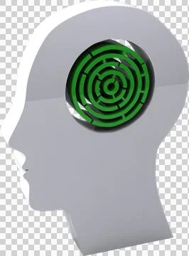 Vertical image of green maze as brain in white human head shape Stock Photos