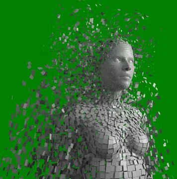 Vertical image of grey pixels forming 3d female avatar Ilustração Stock
