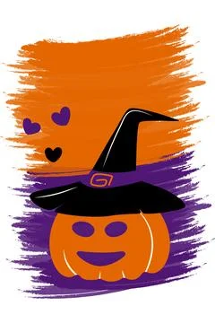 Vertical image of a Halloween pumpkin in witch hat on brush stroke abstract Stock Illustration