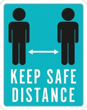 Vertical image of keep safe distance text and arrow with two people symbols, on Stock Illustration