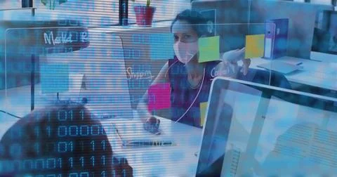 Vertical image: Man gesturing at glass starting tech plan woman pointing sticky Stock Photos