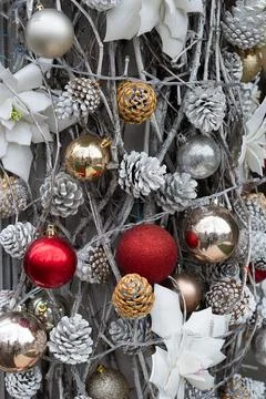 Vertical image of a New Year's background made of balls. Stock Photos