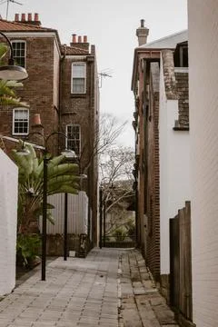Vertical image of one of the small streets in the historic neigbourhood of .. Stock Photos