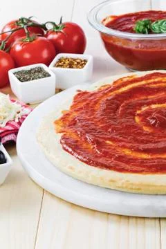 Vertical image of pizza ingredients Stock Photos