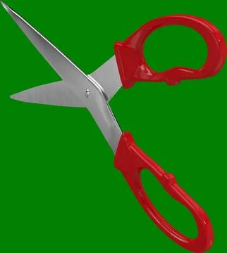 Vertical image of red handled scissors with blades open to cut Stock Illustration