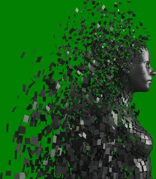 Vertical image of shiny black pixels forming 3d female avatar イラスト素材