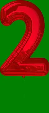 Vertical image of shiny red number 2 helium balloon on green string Stock Illustration