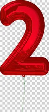Vertical image of shiny red number 2 helium balloon on green string Stock-Illustration