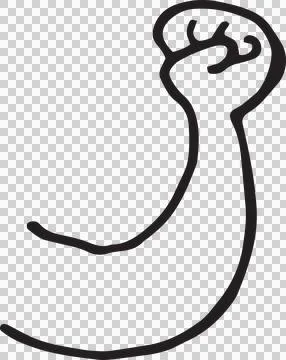 Vertical image of simple black line drawing of an angry raised fist Stock Photos