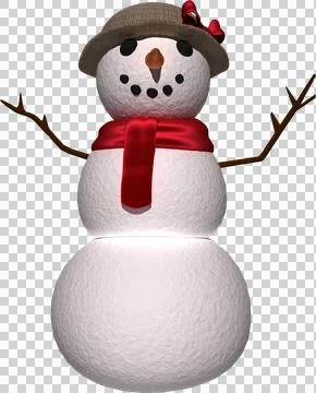 Vertical image of smiling christmas snowman or snowwoman in hat with red bow and Stock Illustration