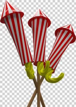 Vertical image of three red and white striped rocket fireworks ready to be lit Stock Illustration