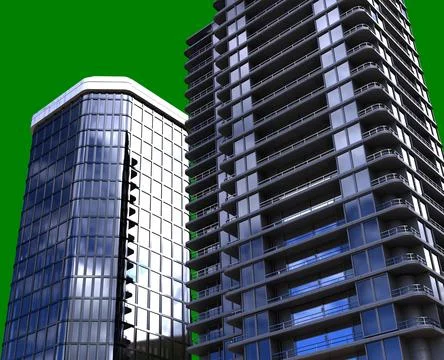 Vertical image of two modern high rise tower block buildings Ilustração Stock