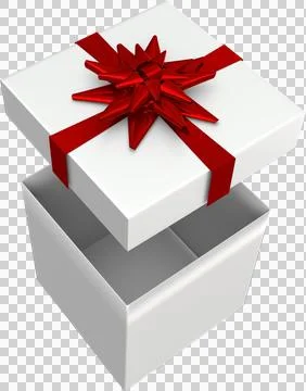 Vertical image of white christmas gift box tied with shiny red ribbon and bow Stock Illustration