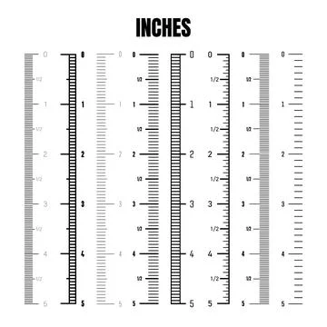 Vertical inch scale for measuring length or height. Various measurement scales Illustrazione stock