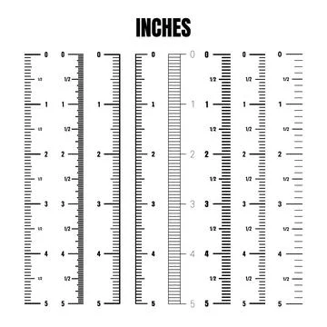 Vertical inch scale for measuring length or height. Various measurement scales Stock Illustration