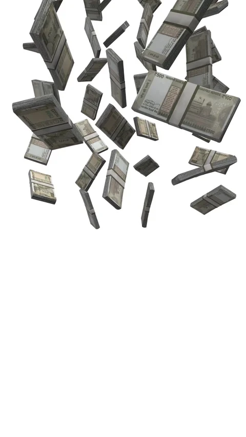 Vertical India 500 Rupees Falling Animation Stacks Of Money on White Screen Stock Footage 302401088