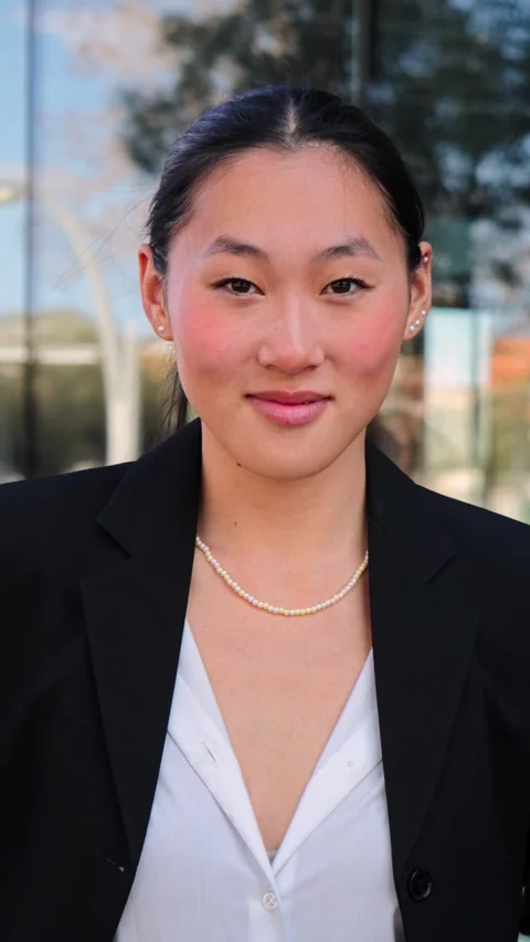 Vertical Individual close. one happy business woman looking at camera smiling Stock Footage 283132164