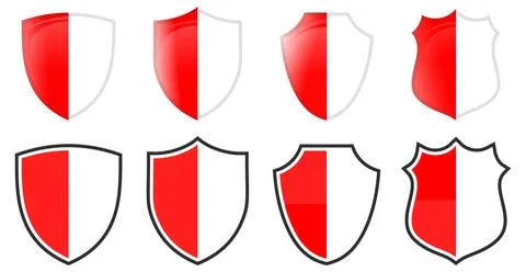 Vertical Indonesia flag in shield shape, four 3d and simple versions. Indones Stock Illustration