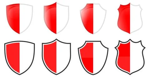 Vertical Indonesia flag in shield shape, four 3d and simple versions. Indo... Stock Photos