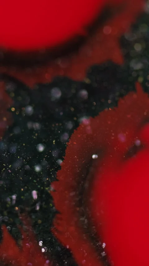 Vertical Ink drop paint splatter red blotch glitter black Stock Footage 278175281