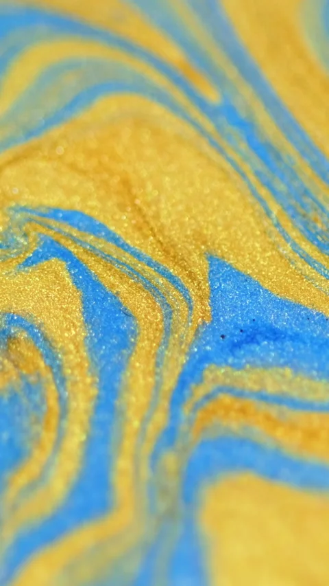 Vertical ink glitter liquid sparkles yellow sand Stock Footage 283321540