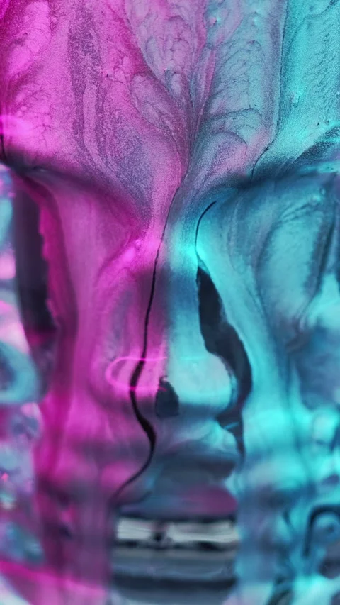 Vertical ink skull neon skeleton blue pink black Stock Footage 292539809