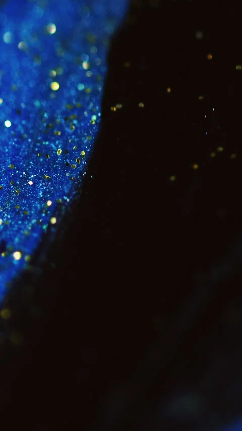 Vertical Ink spill glitter fluid wave blue black mix flow Video stock 285581674