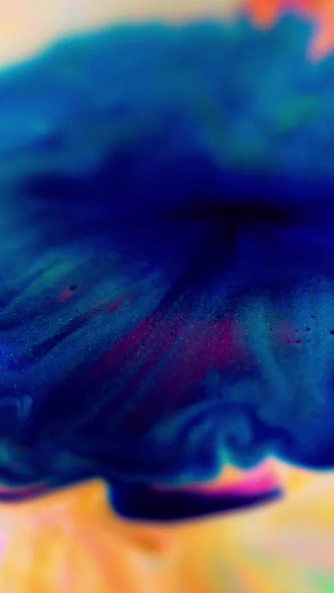 Vertical ink spill sparkling paint drop blue art Stock Footage 289163490