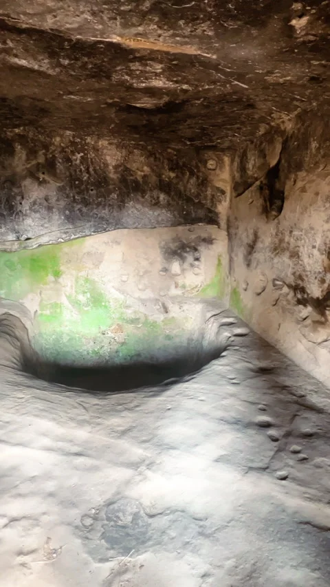 VERTICAL Inside ancient cave in Uplistsikhe town near Gori, Georgia Stock Footage 295448036