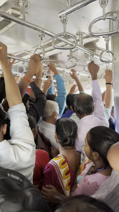 Vertical Inside Crowd Of People. Commuter at the railway train. Stock Footage 235433549