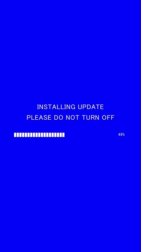 Vertical installing update please do not turn off text with progress bar on blue Stock Footage 340144976