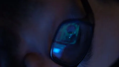 Vertical Intelligent Young Man Glasses Working On Computer Screen Hacking Stock Footage 252605533