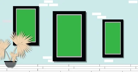 Vertical interior mock up with three empty frames with green backgrounds mock-up Stock Footage 77104869