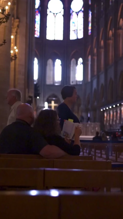 Vertical of Interior of Notre Dame Cathedral Stock Footage 278483618