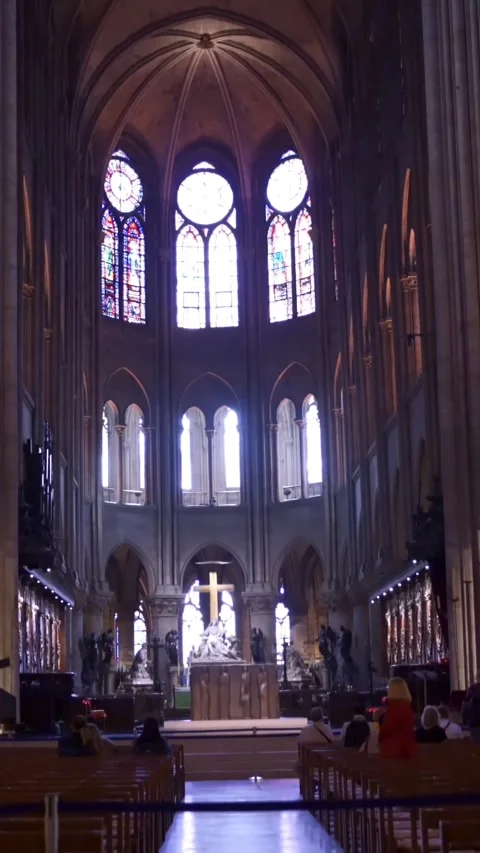 Vertical of Interior of Notre Dame Cathedral Stock Footage 278485544