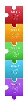 Vertical interlocking puzzle pieces infographic 5 steps Stock-Illustration
