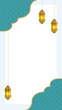 Vertical Islamic background featuring glowing gold lanterns hanging against.. Stock Photos