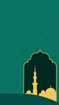 Vertical Islamic background featuring a gold mosque silhouette with minaret.. Stock Illustration