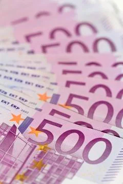 Vertical isometric stack of money with 500 euro banknotes Stock Photos