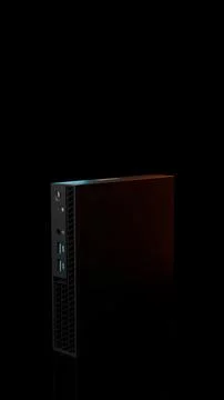 Vertical ISP server computer with orange light on black background Illustrazione stock