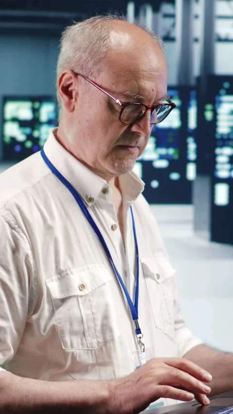 Vertical IT administrator optimizes data center Stock Footage 247621565