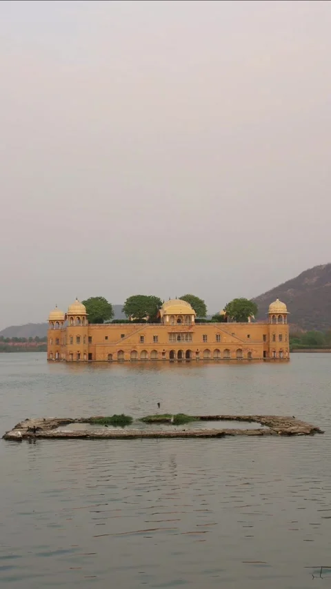 Vertical Jal Mahal floating on Man Sagar Lake in Jaipur Stock Footage 314213815