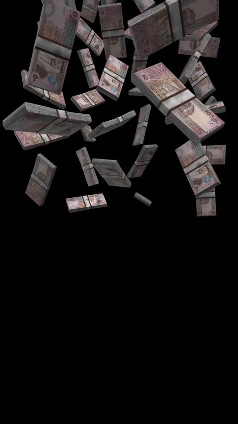 Vertical Jordan 50 Dinars Banknotes Falling Animation on Black Screen Stock Footage 284271270