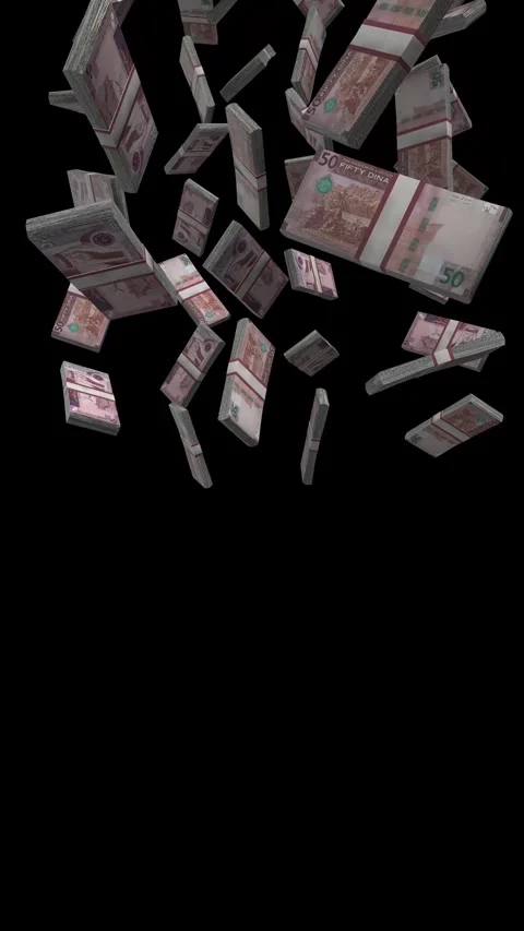 Vertical Jordan 50 Dinars Falling Animation Stacks Of Money on Black Screen Stock Footage 302844186