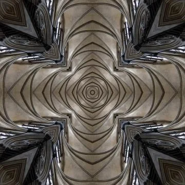 Vertical kaleidoscope pattern of a gothic architectural building Stock Photos