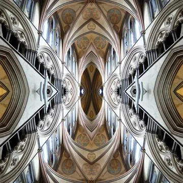 Vertical kaleidoscope pattern of the walls of a gothic cathedral Stock Photos