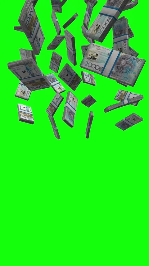 Vertical Kazakh Tenge Falling Animation on Green Screen Video stock 303242425